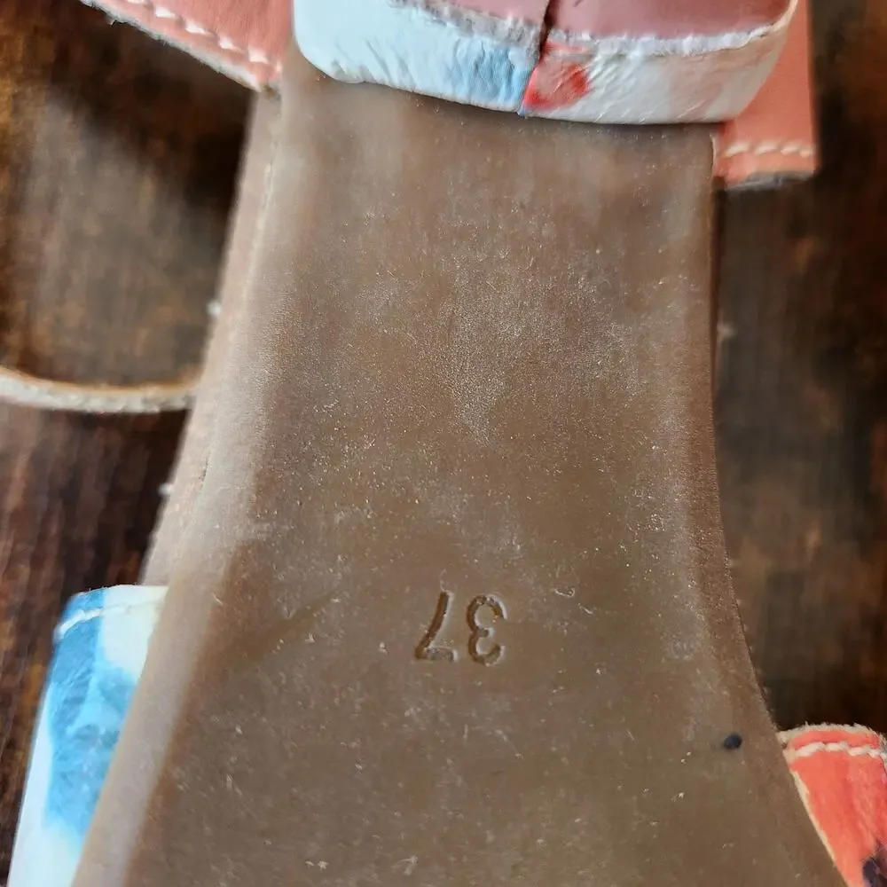 L'Artiste Spring Step Mauri Floral Sandals 37 Warm Orange Leather Hand Painted - Picture 16 of 16